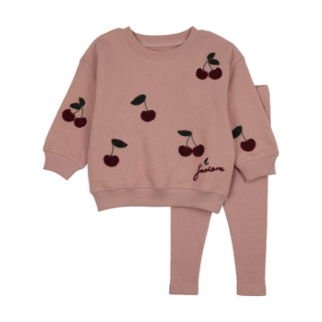 Analogy by Lil Legs Bud Pink Wardrobe Staples Cherry Patch Sweatshirt Set