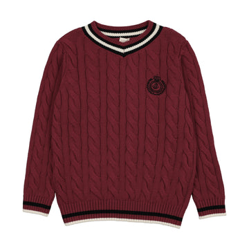 Analogy by Lil Legs Deep Red Limited Capsule Cable Sweater