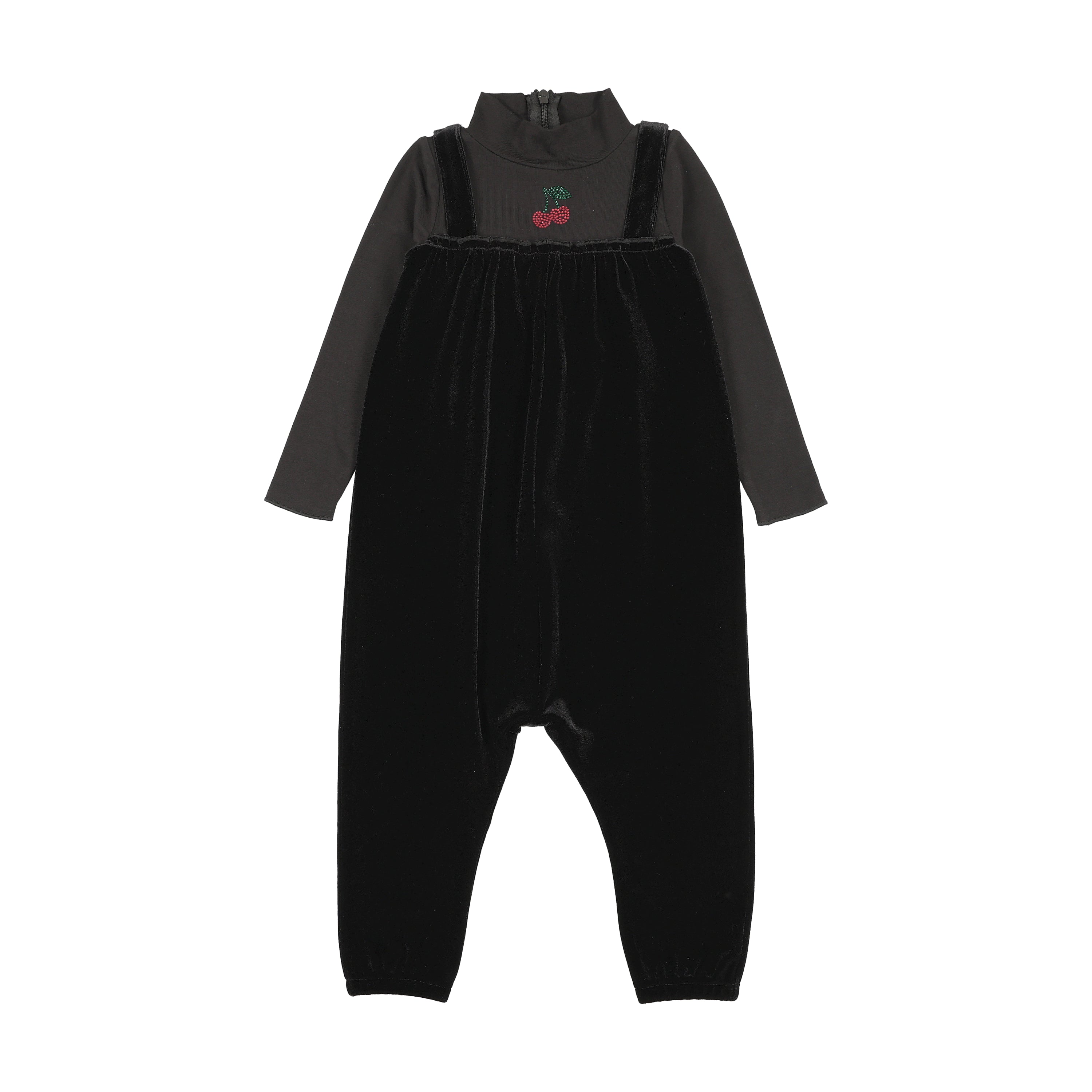 Lil Legs Black Maxi Loungewear Cherry Mockneck Romper