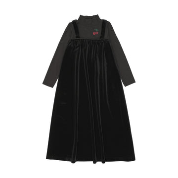 Lil Legs Black Maxi Loungewear Mockneck Cherry Maxi