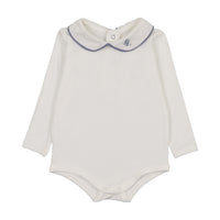 Analogy by Lil Legs White/Drd Blue Signature Collection Peter Pan Onesie With Piping