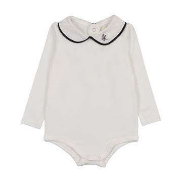 Analogy by Lil Legs White/Navy Signature Collection Peter Pan Onesie With Piping