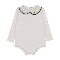 Analogy by Lil Legs White/Navy Signature Collection Peter Pan Onesie With Piping