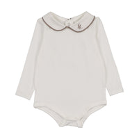 Analogy by Lil Legs White/Misty Oat Signature Collection Peter Pan Onesie With Piping