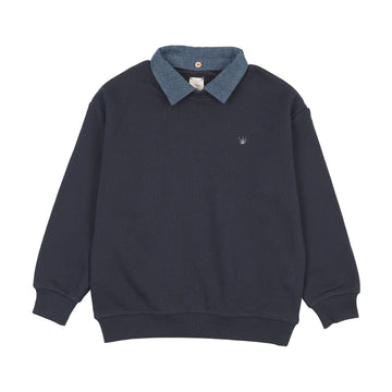 Analogy by Lil Legs Navy Sweet Campaign Denim Removable Collar Sweatshirt