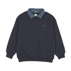 Analogy by Lil Legs Navy Sweet Campaign Denim Removable Collar Sweatshirt