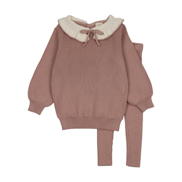 Lil Legs Dried Rose Signature Collection Ruffle Collar Knit Toddler Set - Girl