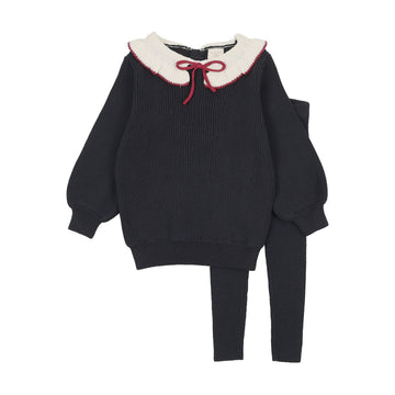 Lil Legs Navy Signature Collection Ruffle Collar Knit Toddler Set - Girl