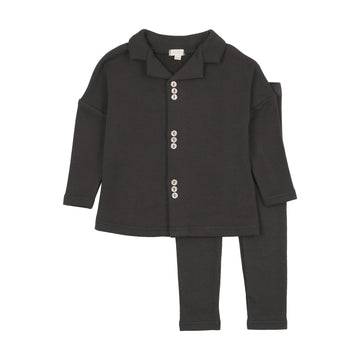 Lil Legs Black Maxi Loungewear Button Front Lounge Set
