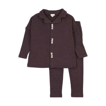 Lil Legs Eggplant Maxi Loungewear Button Front Lounge Set