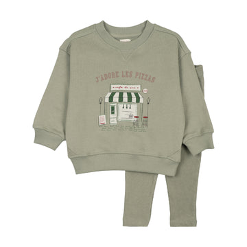 Analogy by Lil Legs Dried Green Lil People Cafe Boy Sweatshirt Set