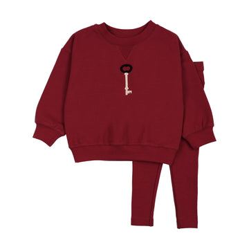 Analogy by Lil Legs Deep Red Limited Capsule Sweatshirt Set -Toddler