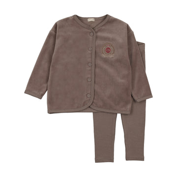 Lil Legs Misty Oat Maxi Loungewear Velour Crest Lounge Set