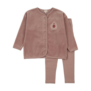 Lil Legs Dried Rose Maxi Loungewear Velour Crest Lounge Set