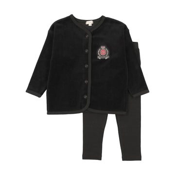 Lil Legs Black Maxi Loungewear Velour Crest Lounge Set