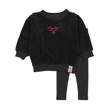 Analogy by Lil Legs Black Velour Vibes Velour Girls Sweatshirt Set