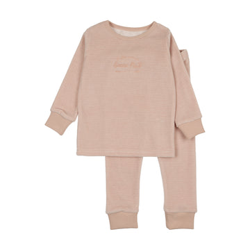 Lil Legs Pink Stripe Pitter Patter Velour Lounge Set