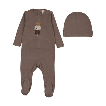 Analogy by Lil Legs Washed Brown Lil People Bear Footie Set