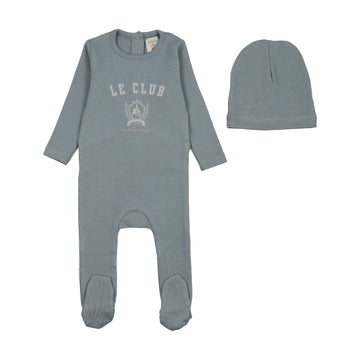 Analogy by Lil Legs Misty Blue Lil People Varsity Crest Footie Set