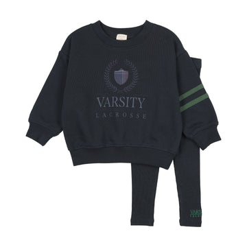 Analogy by Lil Legs Navy Fan Club Boys Sweatshirt Set Big logo