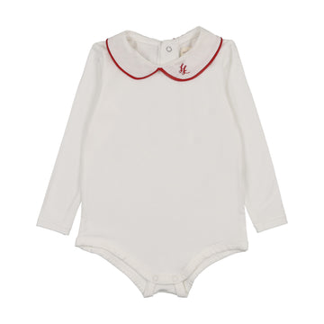 Analogy by Lil Legs White/Red Signature Collection Peter Pan Onesie With Piping