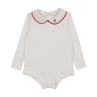 Analogy by Lil Legs White/Red Signature Collection Peter Pan Onesie With Piping