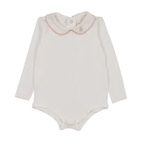 Analogy by Lil Legs White/Drd Rose Signature Collection Peter Pan Onesie With Piping