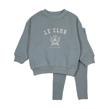 Analogy by Lil Legs Misty Blue Lil People Varsity Crest Boy Sweatshirt Set