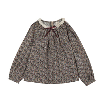 Analogy by Lil Legs Oxford Tan Prin Home Garden Lace Trim Collared Blouse