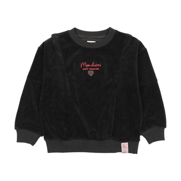 Analogy by Lil Legs Black Velour Vibes Velour Girls Sweatshirt