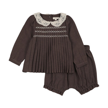 Analogy by Lil Legs Misty Oat Heath Occasion Wear Pleated Girls Set