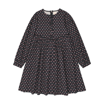 Analogy by Lil Legs Navy Print Home Garden Velvet Trim Dress-Big Girl