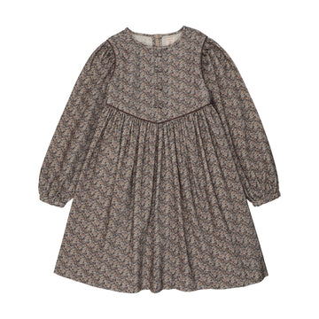 Analogy by Lil Legs Oxford Tan Prin Home Garden Velvet Trim Dress-Big Girl