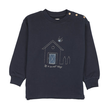 Analogy by Lil Legs Navy Sweet Campaign Boys Embroidered Sweatshirt