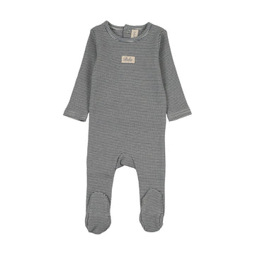 Lilette by Lil Legs Off Navy Cotton Striped Bebe Footie