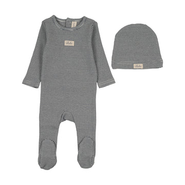 Lilette by Lil Legs Off Navy Cotton Striped Bebe Footie Set