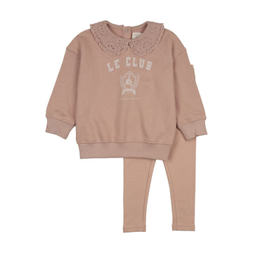 Analogy by Lil Legs Bud Pink Lil People Varsity Crest Girls Sweatshirt Set