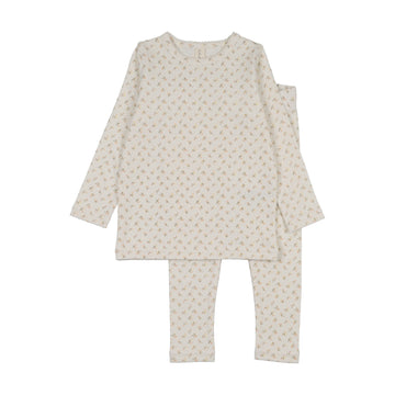 Lilette by Lil Legs Cream/Pink Cotton Cherry Blossom Lounge Set