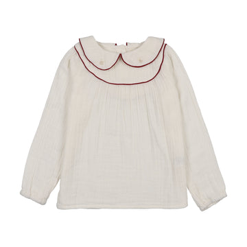 Analogy by Lil Legs Cream/Deep Red Signature Collection Girls Embroidered Shirt