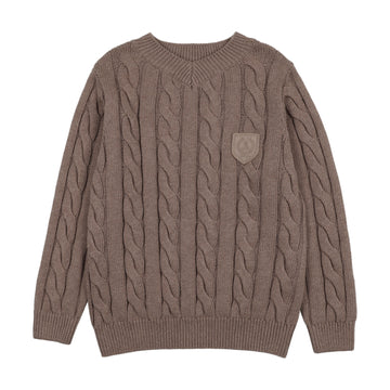 Analogy by Lil Legs Misty Oat Heath Signature Collection Chunky V Neck Sweater