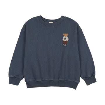 Analogy by Lil Legs Vntg Indigo Emb Lil People Bear Sweatshirt Boy