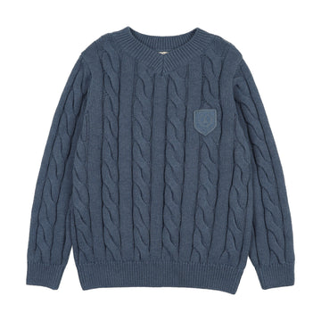 Analogy by Lil Legs Vintage Blue Signature Collection Chunky V Neck Sweater