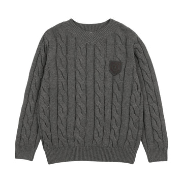 Analogy by Lil Legs Mid Grey Signature Collection Chunky V Neck Sweater