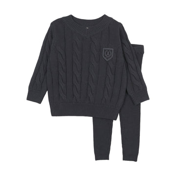 Analogy by Lil Legs Navy Signature Collection Chunky Cable Knit Toddler Set