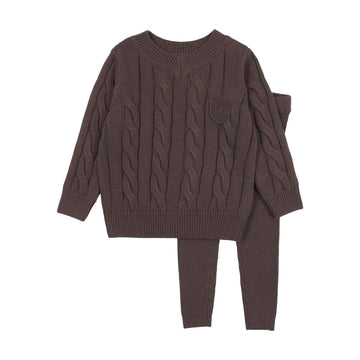 Analogy by Lil Legs Chocolate Brown Signature Collection Chunky Cable Knit Toddler Set