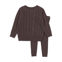 Analogy by Lil Legs Chocolate Brown Signature Collection Chunky Cable Knit Toddler Set