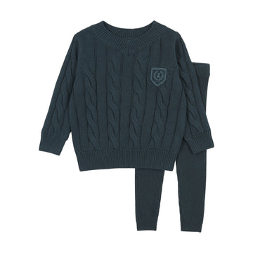 Analogy by Lil Legs Deep Teal Signature Collection Chunky Cable Knit Toddler Set