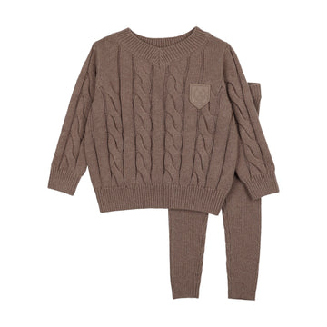 Analogy by Lil Legs Misty Oat Heath Signature Collection Chunky Cable Knit Toddler Set