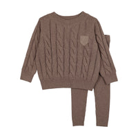 Analogy by Lil Legs Misty Oat Heath Signature Collection Chunky Cable Knit Toddler Set