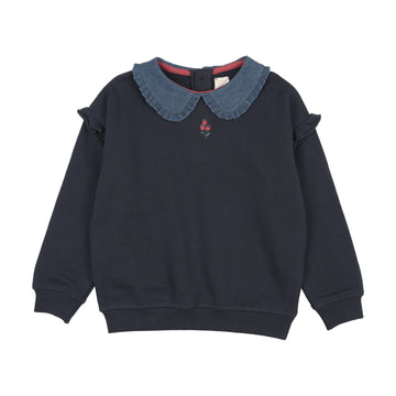 Analogy by Lil Legs Navy Sweet Campaign Denim Collar Ruffle Sweatshirt
